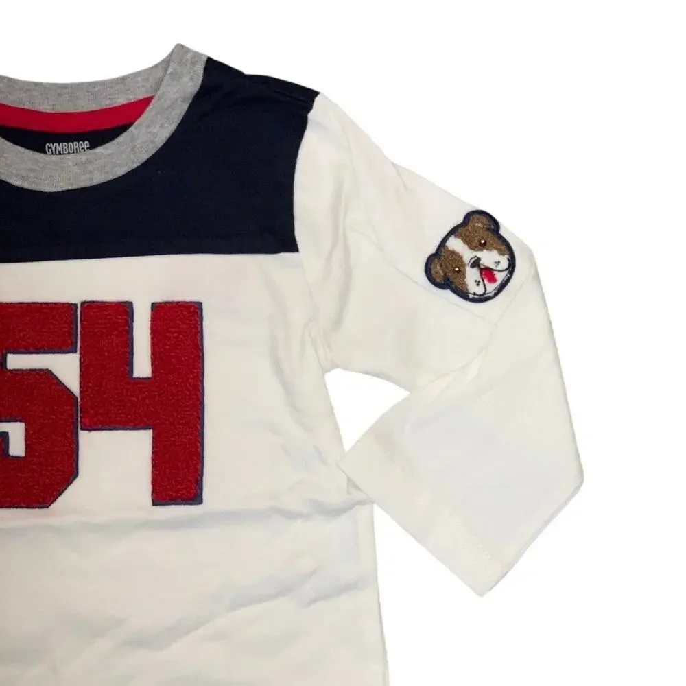 NWT Gymboree Boys Ivory/Red/Navy Embroidered Puppy Jersey Top
